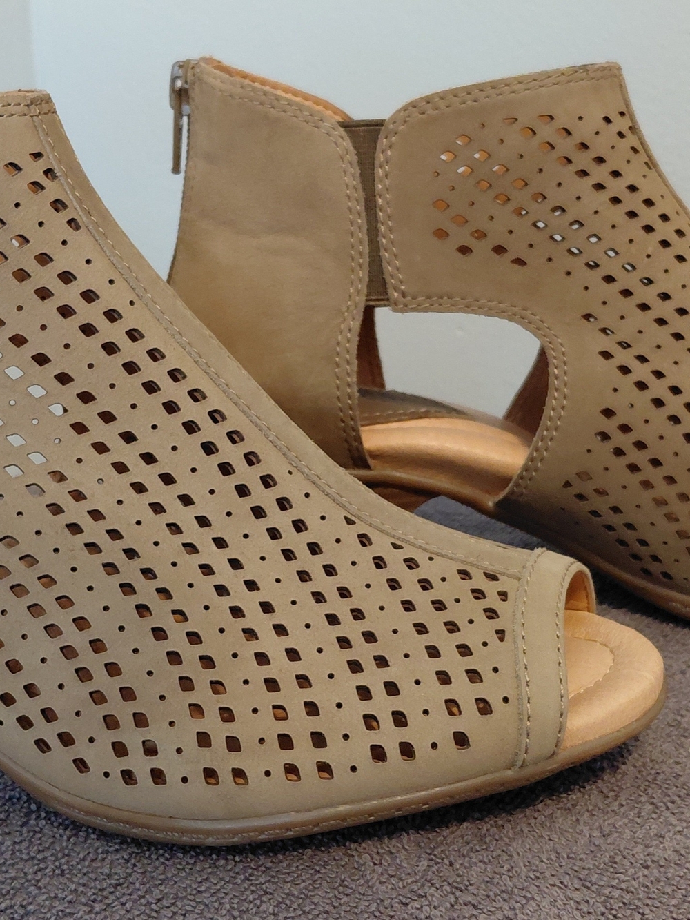 Earth Beige Perforated Peep-Toe Ankle Booties - Picture 3 of 7